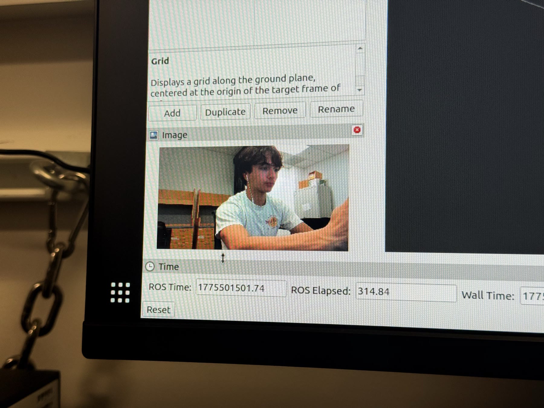 Camera feed being monitored through RViz at YuCCA Lab