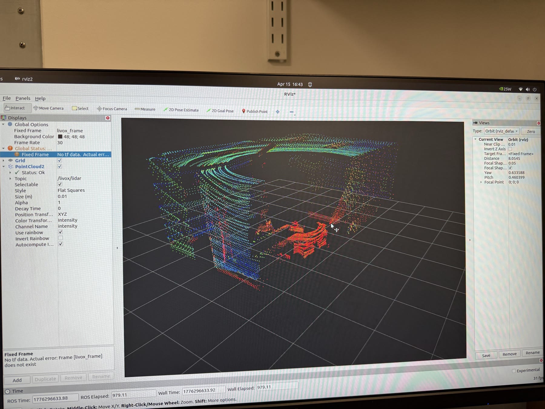 LiDAR point-cloud map displayed in RViz at YuCCA Lab